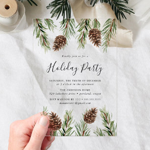 Invitations En Acrylique Fête de Noël Cône de Pin Aquarelle d'Hiver