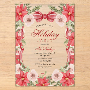 Invitations En Acrylique Fête de Noël Coquette Florale Élégante