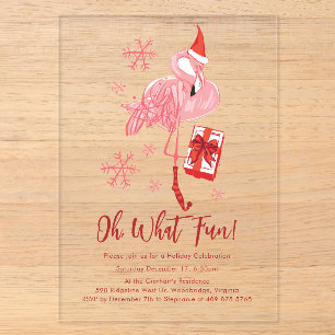 Invitations En Acrylique Fête de Noël de Flamant Rose Drôle