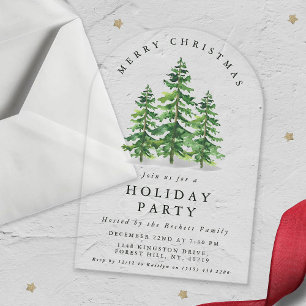 Invitations En Acrylique Fête de Noël de forêt de pin à l'aquarelle