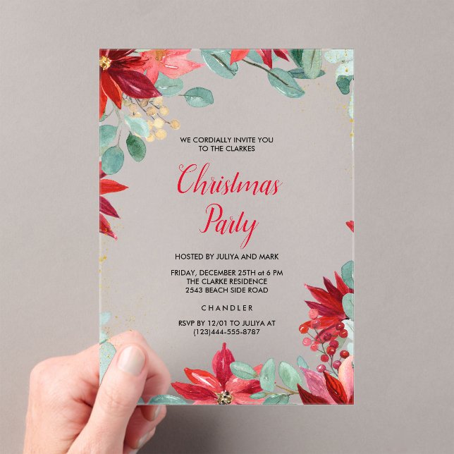 Invitations En Acrylique Fête de Noël de la Flore rouge (In situ (ordinateur de poche))