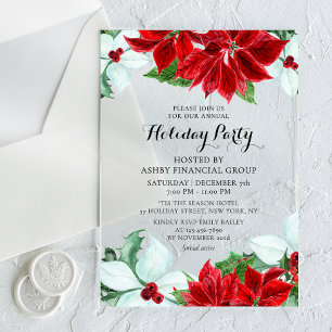 Invitations En Acrylique Fête de Noël d'entreprise Poinsettia Rouge Blanc