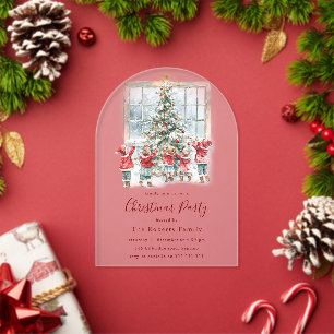 Invitations En Acrylique Fête de Noël des enfants autour de l'arbre