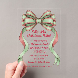 Invitations En Acrylique Fête de Noël dessinée à la main avec un nœud vert