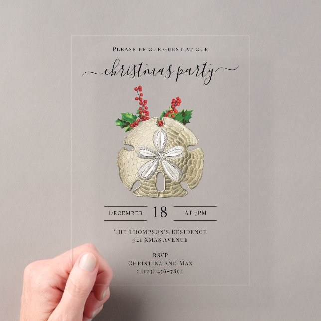Invitations En Acrylique Fête de Noël Dollar de Sable Baies de Houx Côtière (In situ (ordinateur de poche))