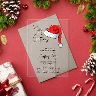 Invitations En Acrylique Fête de Noël du Père Noël noir et blanc moderne