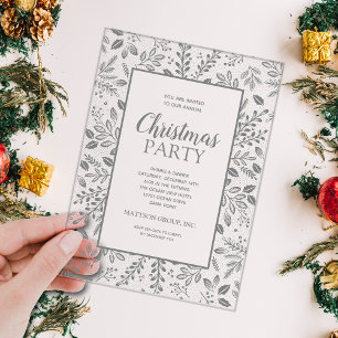 Invitations En Acrylique Fête de Noël Élégante aux Botaniques Argentées