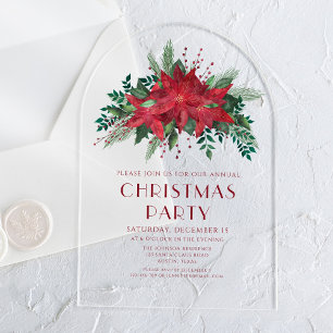 Invitations En Acrylique Fête de Noël élégante aux fleurs rouges de Poinset