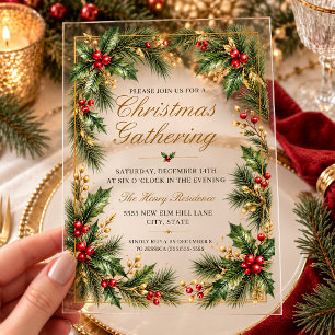 Invitations En Acrylique Fête de Noël Élégante en Or Pin de Noël