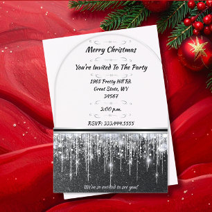 Invitations En Acrylique Fête de Noël élégante noire aux accents argentés