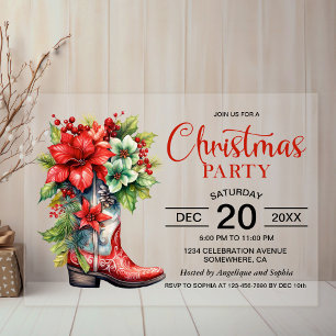 Invitations En Acrylique Fête de Noël en bottes de cowboy western