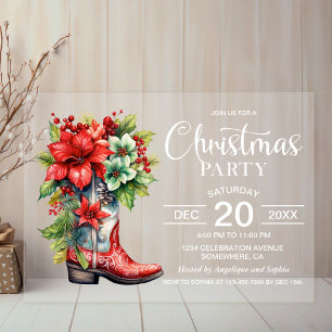 Invitations En Acrylique Fête de Noël en bottes de cowboy western