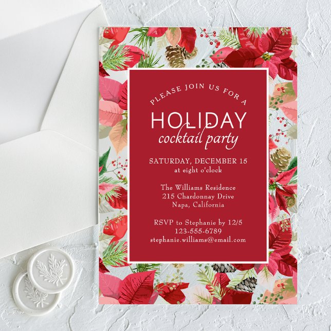 Invitations En Acrylique Fête de Noël Floral Poinsettia (Créateur téléchargé)
