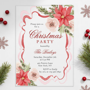 Invitations En Acrylique Fête de Noël Florale Coquette Élégante