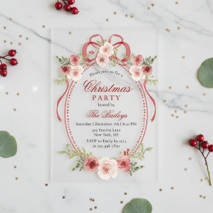 Invitations En Acrylique Fête de Noël Florale Élégante Coquette