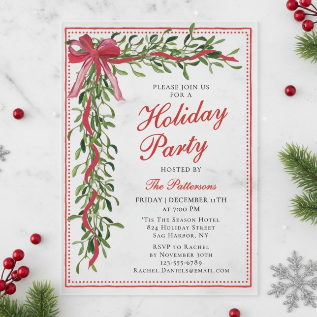 Invitations En Acrylique Fête de Noël Gui Moderne Ruban Fête de vacances (Créateur téléchargé)