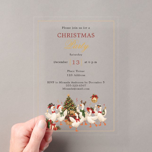 Invitations En Acrylique Fête de Noël Luxe Oie (In situ (ordinateur de poche))