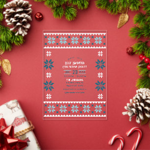 Invitations En Acrylique Fête de Noël Pull de Noël Glacé Aqua
