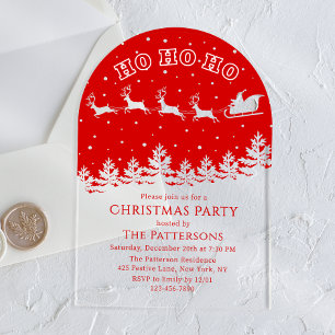 Invitations En Acrylique Fête de Noël Renne Traîneau Santa Rouge