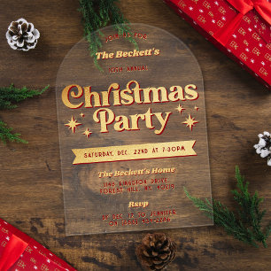 Invitations En Acrylique Fête de Noël Rétro Groovy