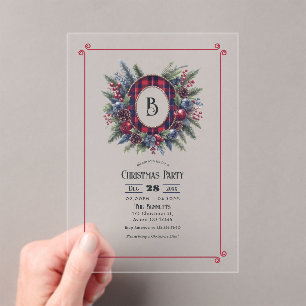 Invitations En Acrylique Fête de Noël riche en monogramme