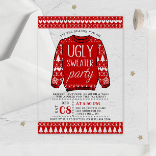 Invitations En Acrylique Fête de Noël rouge moche