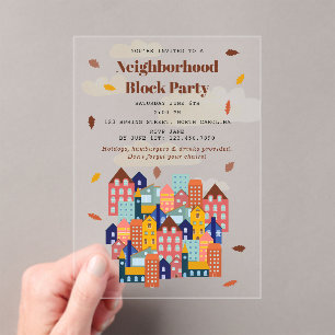 Invitations En Acrylique Fête de quartier d'automne
