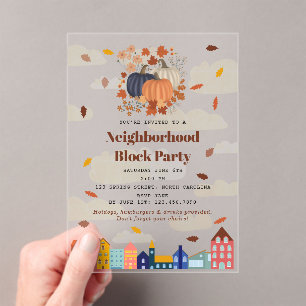 Invitations En Acrylique Fête de quartier d'automne de citrouilles