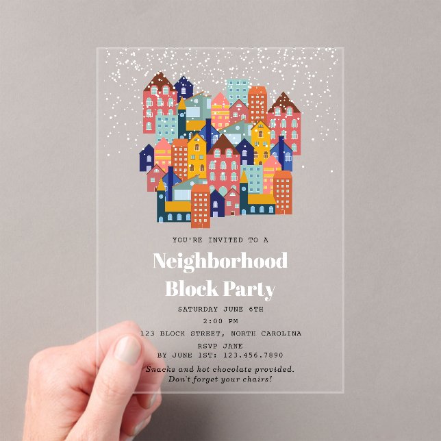 Invitations En Acrylique Fête de quartier de bloc de neige d'hiver (In situ (ordinateur de poche))
