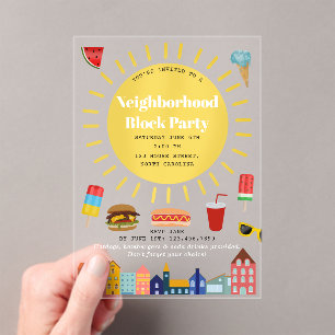 Invitations En Acrylique Fête de quartier d'été