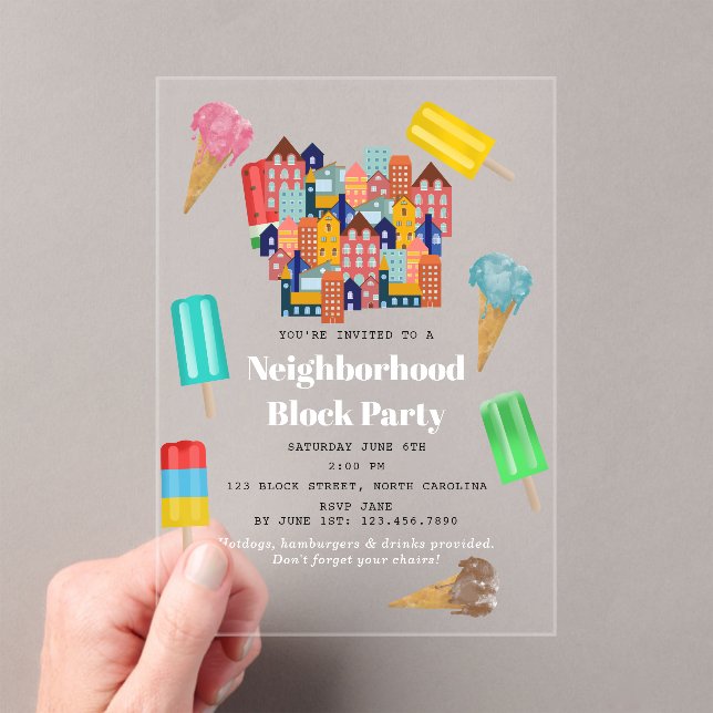 Invitations En Acrylique Fête de quartier d'été BBQ Block Party (In situ (ordinateur de poche))