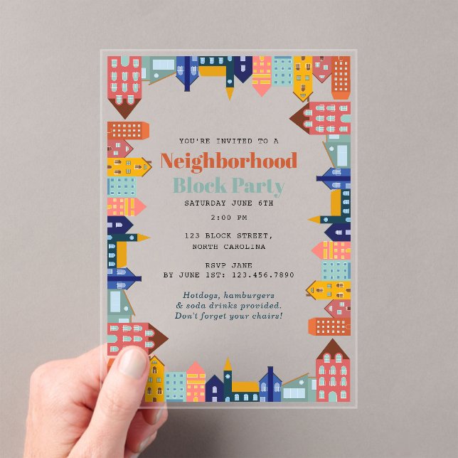 Invitations En Acrylique Fête de quartier Rencontrez vos voisins (In situ (ordinateur de poche))