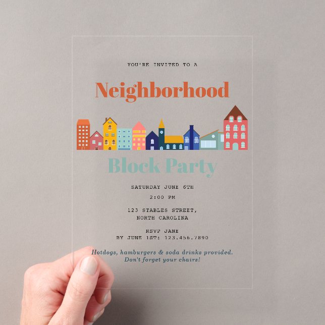 Invitations En Acrylique Fête de quartier Rencontrez vos voisins (In situ (ordinateur de poche))
