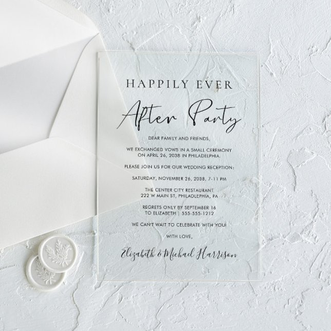 Invitations En Acrylique Fête de réception de mariage Happily Ever After (Celebrate your Happily Ever After in style with our elegant acrylic wedding reception invitations)