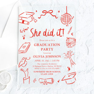 Invitations En Acrylique Fête de remise de diplôme moderne dessinée à la ma