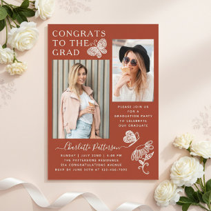 Invitations En Acrylique Fête de remise de diplômes avec papillon marron mo