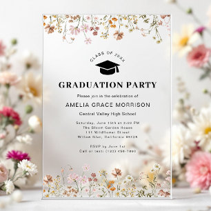 Invitations En Acrylique Fête de remise de diplômes Boho Wildflower Boho Bl