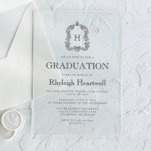 Invitations En Acrylique Fête de remise de diplômes classique avec monogram