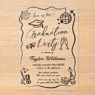 Invitations En Acrylique Fête de remise de diplômes Doodles Caprice Dessiné