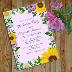 Invitations En Acrylique Fête de remise de diplômes florale au tournesol ru