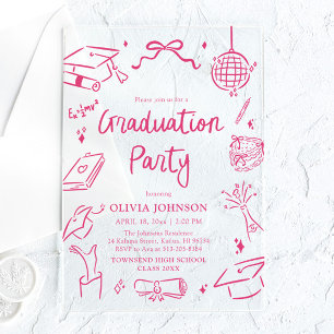 Invitations En Acrylique Fête de remise de diplômes rose moderne fantaisist