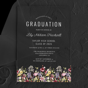 Invitations En Acrylique Fête de remise de diplômes sauvage bohème blanc