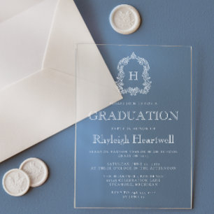 Invitations En Acrylique Fête de remise des diplômes classique avec monogra