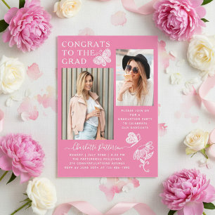 Invitations En Acrylique Fête de remise des diplômes photo papillon rose mo