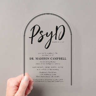 Invitations En Acrylique Fête de remise des diplômes PsyD Docteur en psycho