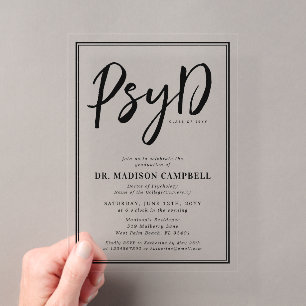 Invitations En Acrylique Fête de remise des diplômes PsyD Docteur en psycho