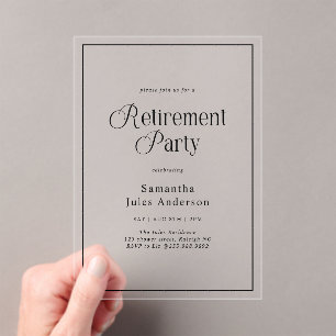 Invitations En Acrylique Fête de retraite de style élégant moderne