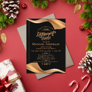 Invitations En Acrylique Fête de retraite élégante noir et or en spirale