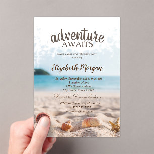 Invitations En Acrylique Fête de retraite Plage,Sable,Coquillages