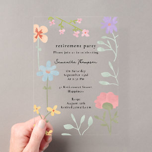 Invitations En Acrylique Fête de retraite sur le thème des fleurs sauvages